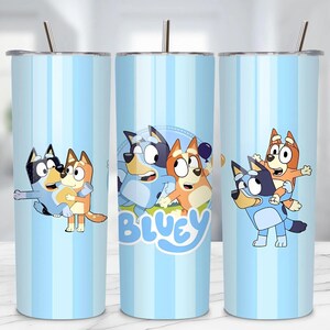 3D Blue Dog famille 12 oz et 20 oz enfants Flip Top gobelet à gobelet emballage, gobelet droit PNG, emballage de gobelet dessin animé pour enfants, téléchargement immédiat