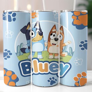 3D blaue Hundefamilie 12 Unze und 20 Unze Kinder Flip Top Schnabeltasse Becherverpackung, gerader Becher PNG, Kinder-Karikaturbecherverpackung, Sofort-Download