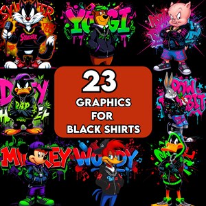23+ Cartoon Character T-Shirt Design Bundle – Digital Download PNG – 300 DPI High-Resolution Printable Art