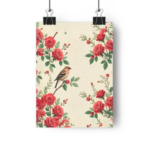 Vintage Floral Bird Art Print, Home Decor, Wall Art, Gift for Her, Nature Lovers, Botanical Print, Birthday Gift