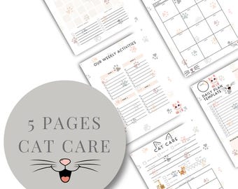 Planner stampabile per la cura del gatto: organizzatore della salute degli animali domestici e registro delle visite dal veterinario