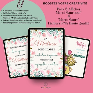 Pack of 5 “Thank you Teacher” / “Thank you Master” Posters – High Quality PNG Files – A4 & A5 Formats – End of School Year Gift