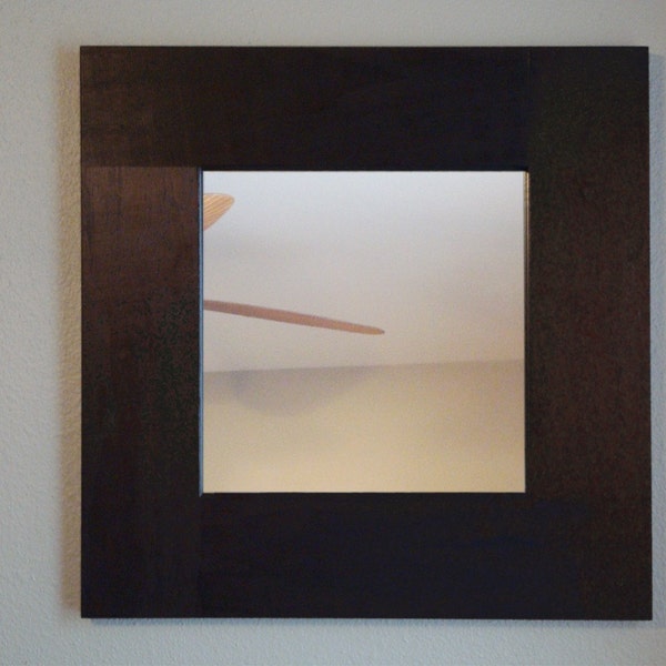 Square Wall Mirror Accent Dark Espresso Wood
