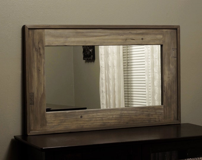 Modern Rustic Mirror Distressed Wood Weathered Gray Brown Etsy