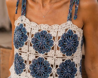 Crochet Halter Top, Handmade Granny Square Crop Top
