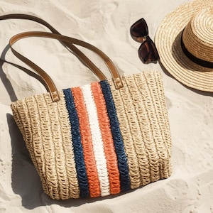 Raffia Bag – Boho Summer Beach Tote – Woven Straw Shoulder Bag – Natural Crochet Purse – Lightweight Vacation Bag for Women