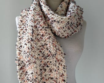 Cream Chunky Crochet Scarf, Speckled Textured Winter Scarf
