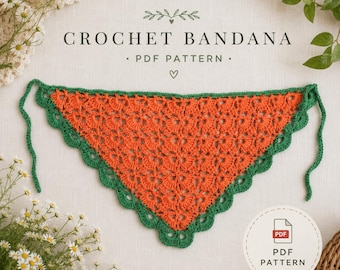 Crochet Bandana Pattern PDF, Boho Floral Lace Headscarf (Instant Download)