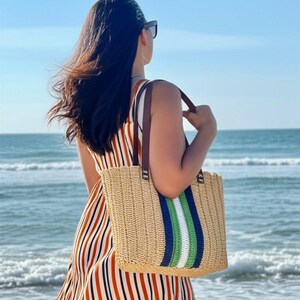 Bolso tote de rafia de crochet: bolso de playa bohemio con correas de cuero