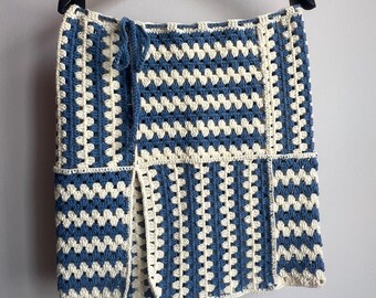 Handmade Crochet Wrap Skirt – Blue Cream Boho Patchwork Side Slit Skirt