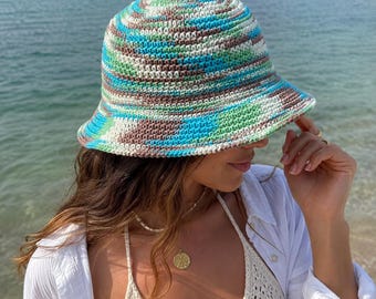 Crochet Bucket Hat Pattern PDF: Striped Summer Hat Digital Download