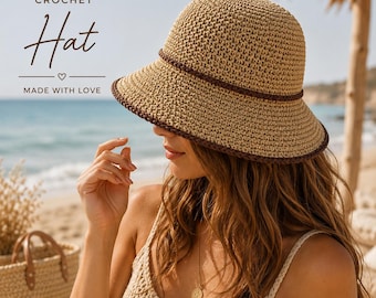 Crochet Raffia Wide-Brim Sun Hat Pattern (PDF Download) | Beginner-Friendly Paper Yarn Hat