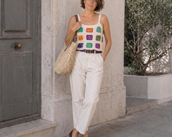 Handmade Granny Square Crochet Crop Top – Boho Summer Festival Tank