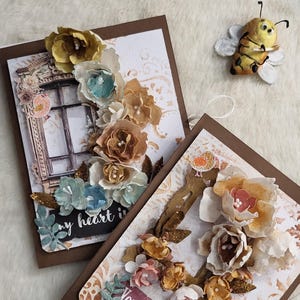 Biglietti d'auguri floreali fatti a mano con fiori 3D e ape, biglietto romantico per scrapbooking, "Sei il mio mondo, il mio cuore è tuo", regalo per lei, ricordo