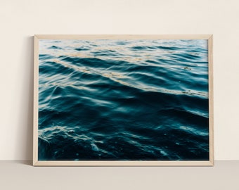 Blue Ocean Wave Print - Coastal Wall Art, Beach House Decor, Large Ocean Photography, Water Reflection Print, Serene Beach Art