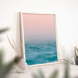 Malibu Beach Ocean Waves Print - Pink and Blue California Wall Art, Coastal Nautical Decor, Beach Wall Art, Perfect Gift for Her
