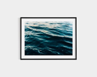Blue Ocean Wave Photography Print: Coastal Beach House Wall Art