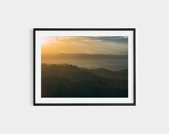 グリフィスパークの日の出プリント：ハリウッドヒルズの風景写真