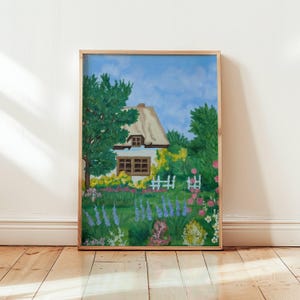 Casa di campagna, dipinto ad olio di M. Wolf, stampa artistica