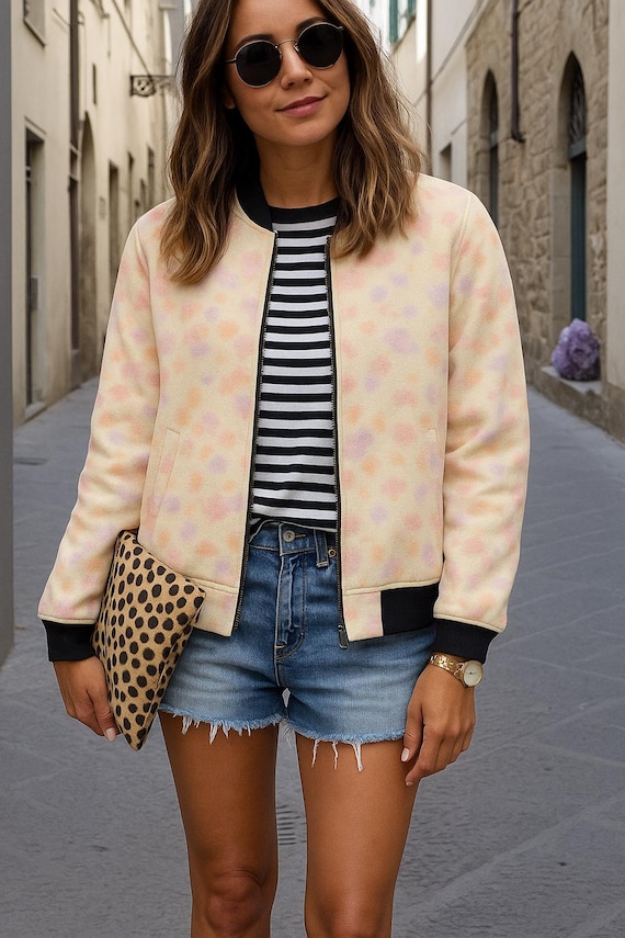 Boho Luxe Pastel Floral Bomber Jacket Festival Jacket Concert