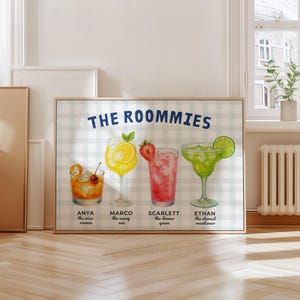 Custom Roommates Cocktail Print – Personalized Names as Drinks, College Dorm Wall Art, Roomie Gift, Trendy Apartment Bar Cart Poster