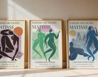 Henri Matisse Art Poster Bundle - 3 Piece Abstract Figurative Prints,Minimalist Wall Decor, Artist Gift, Exhibition