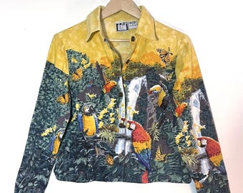 Vintage Tropical Parrot Denim Jacket – Take Two Clothing Co. (Size Small)