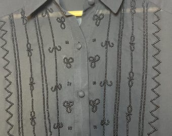 Vintage S.L.B. by Sunny Leigh Sheer Black Beaded Shirt – Medium