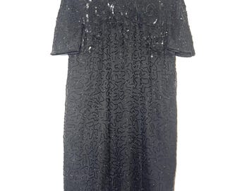 90s Vintage Black Beaded Silk Dress – Lane Bryant (Size 18/20)