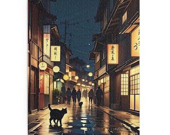 Urban Night Scene Puzzle, Cozy Indoor Activity, Jigsaw for Cat Lovers, Mindful Gift, Home Decor, Relaxation Fun, 120 252 500-Piece