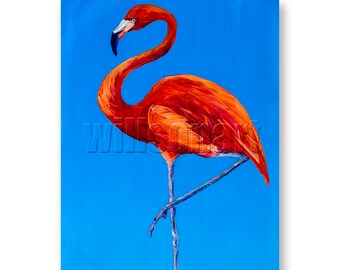 Original Flamingo Oil Painting Textured Palette Knife Contemporary Modern Animal Art 16X20 by Willson Lau