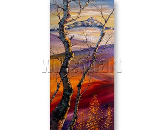 Originale Neve Montagne Betulla Arte Moderna Textured Palette Coltello Paesaggio Pittura Olio su tela 24X48 di Willson Lau