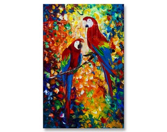 Parrot Modern Animal Oil Painting Textured Palette Knife Contemporary Original Art 24X36 by Willson Lau