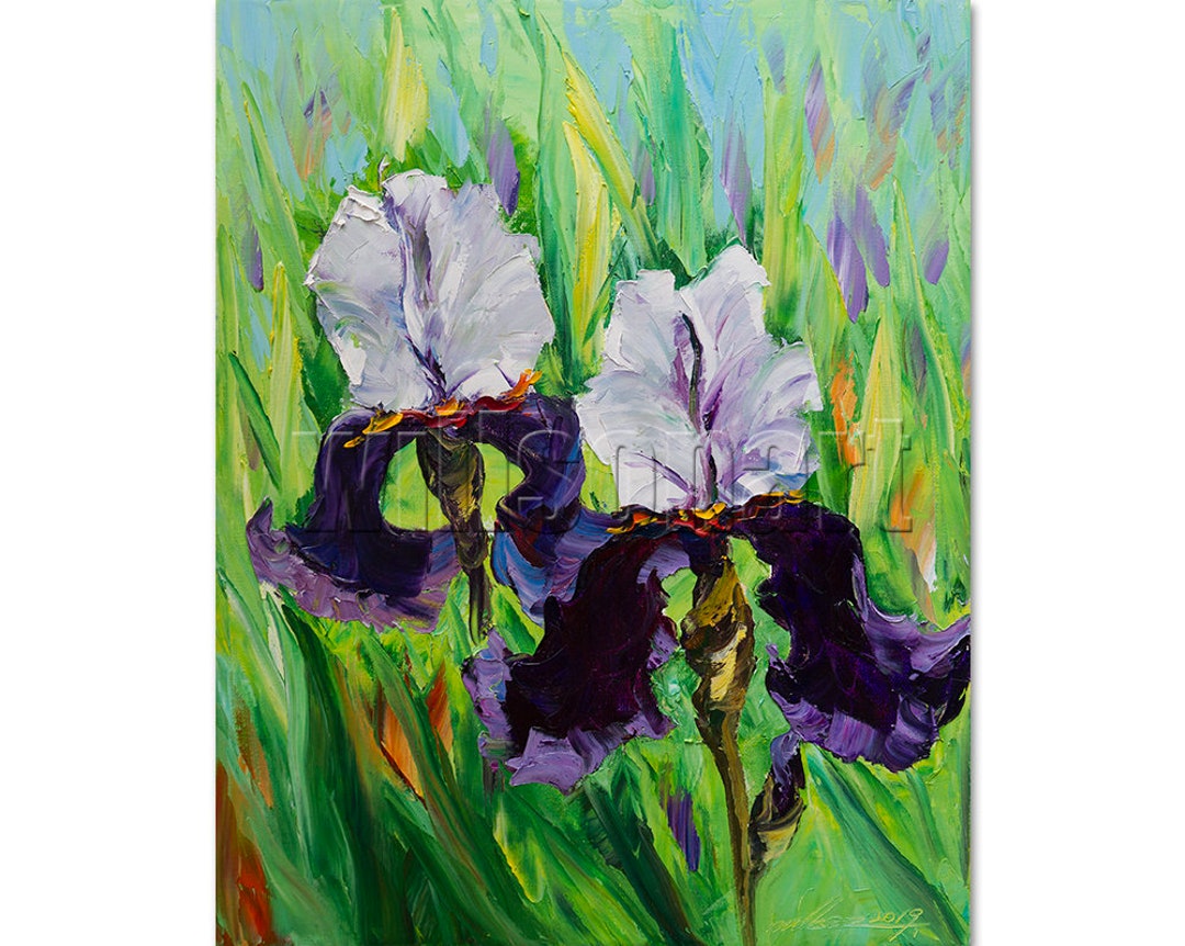 Original Iris Flower Oil Painting Textured Palette Knife - Etsy