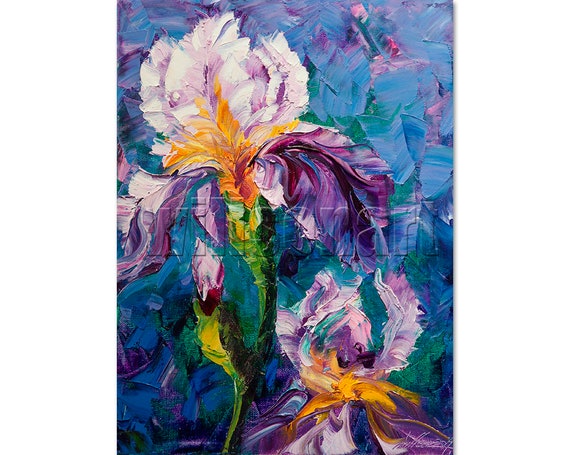 Modern Flower Iris Canvas Oil Painting Textured Palette Knife | Etsy