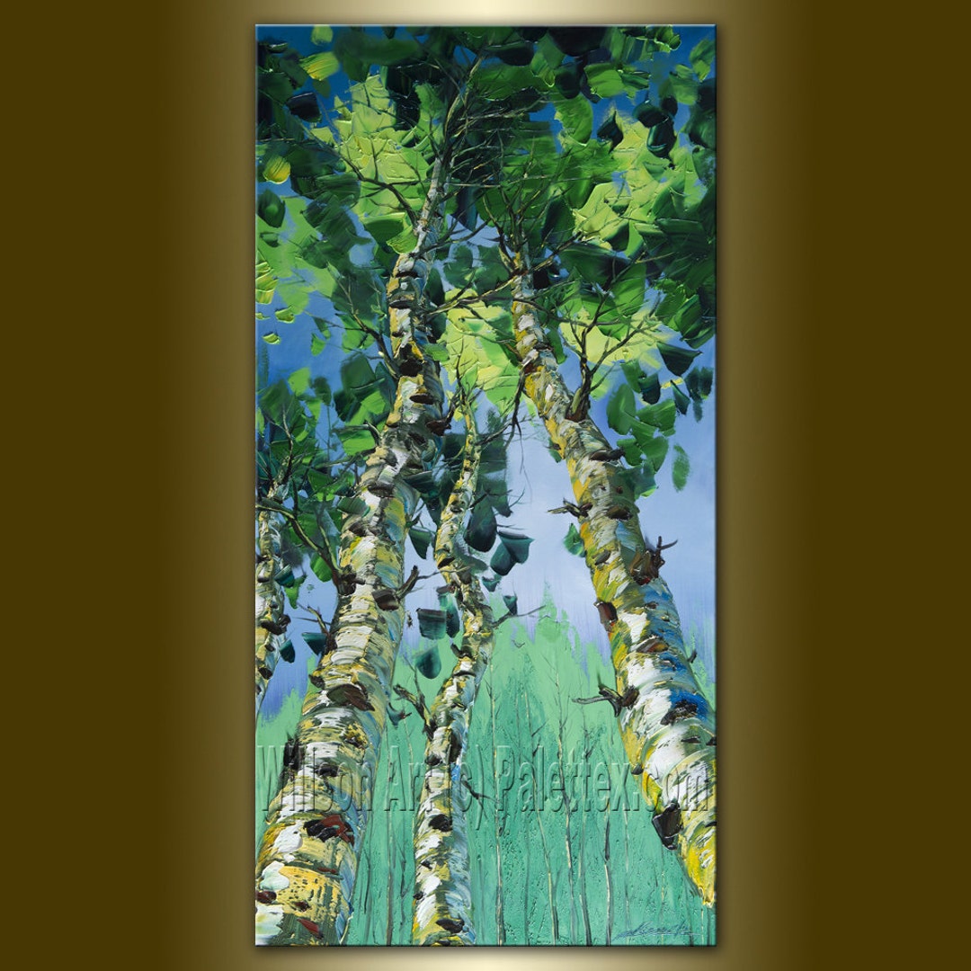 CUSTOM Textured Palette Knife Modern Birch Tree Art Seasons Etsy