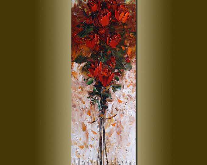 Original Textured Palette Knife Rose Oil Painting Contemporary Floral