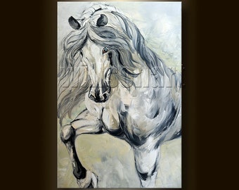 Horse Modern Oil Painting Portrait Textured Palette Knife Original Animal Art 24X36 by Willson Lau