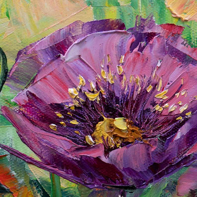 Modern Flower Canvas Oil Painting Red Poppy Poppies Textured Etsy