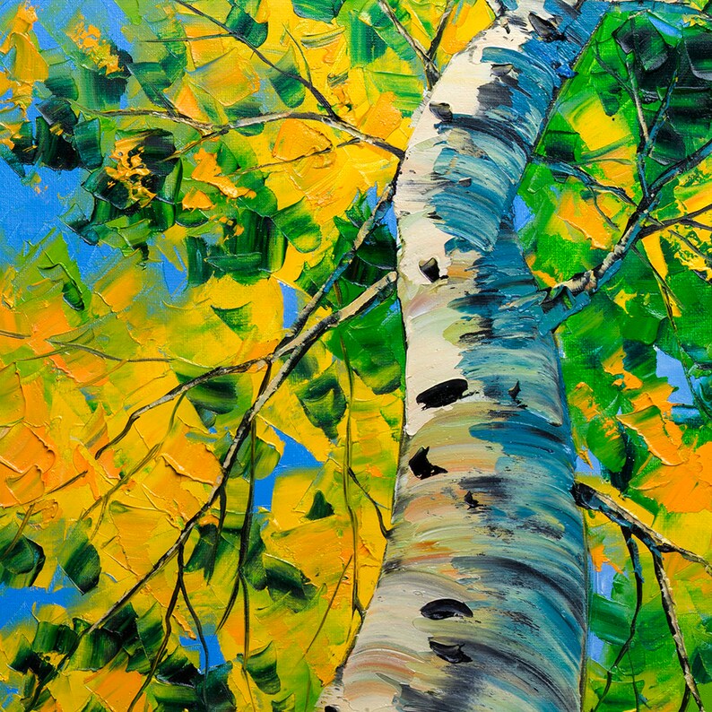 Seasons Modern Landscape Painting Birch Forest Oil on Canvas Textured Palette Knife Original Tree Art 30X30 by Willson Lau image 3