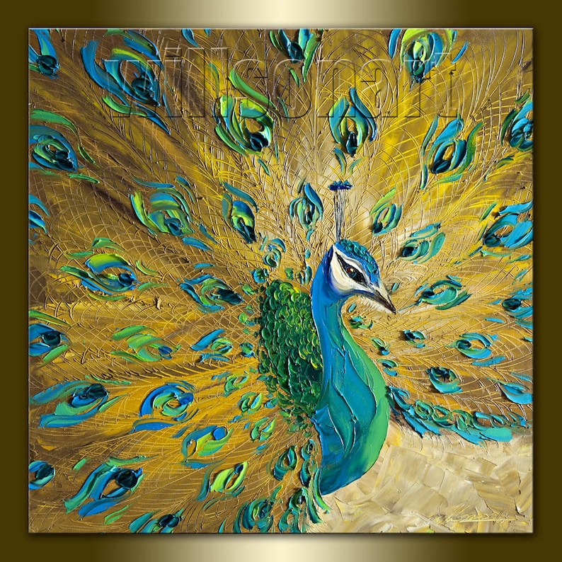 Original Peacock Oil Painting Textured Palette Knife Etsy