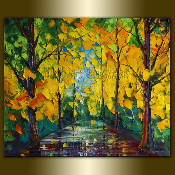 Original Seasons Tree Textured Palette Knife Landscape Painting Oil on Canvas Contemporary Modern Art  20X24 by Willson