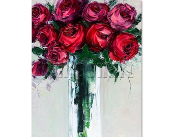 Original Textured Palette Knife Rose Oil Painting Contemporary Floral Modern Art 16X20 by Willson