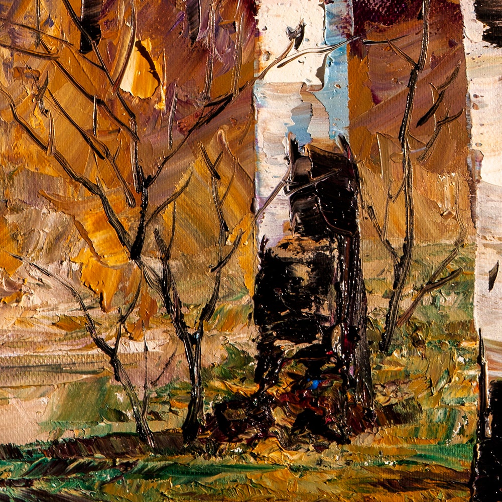 Otoño abedul Original textura paisaje pintura al óleo espátula sobre lienzo  árbol moderno contemporáneo Art por Willson Lau