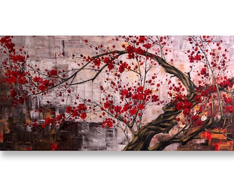 HUGE Original Asian Zen Art Modern Flower Canvas Oil Painting 30X60 Asian Blossoms oversized by Willson Lau