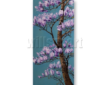 Original Yulan Blossoms Modern Art Textured Palette Knife Floral Magnolia Flower Large Canvas Oil Painting 24X48 by Willson Lau