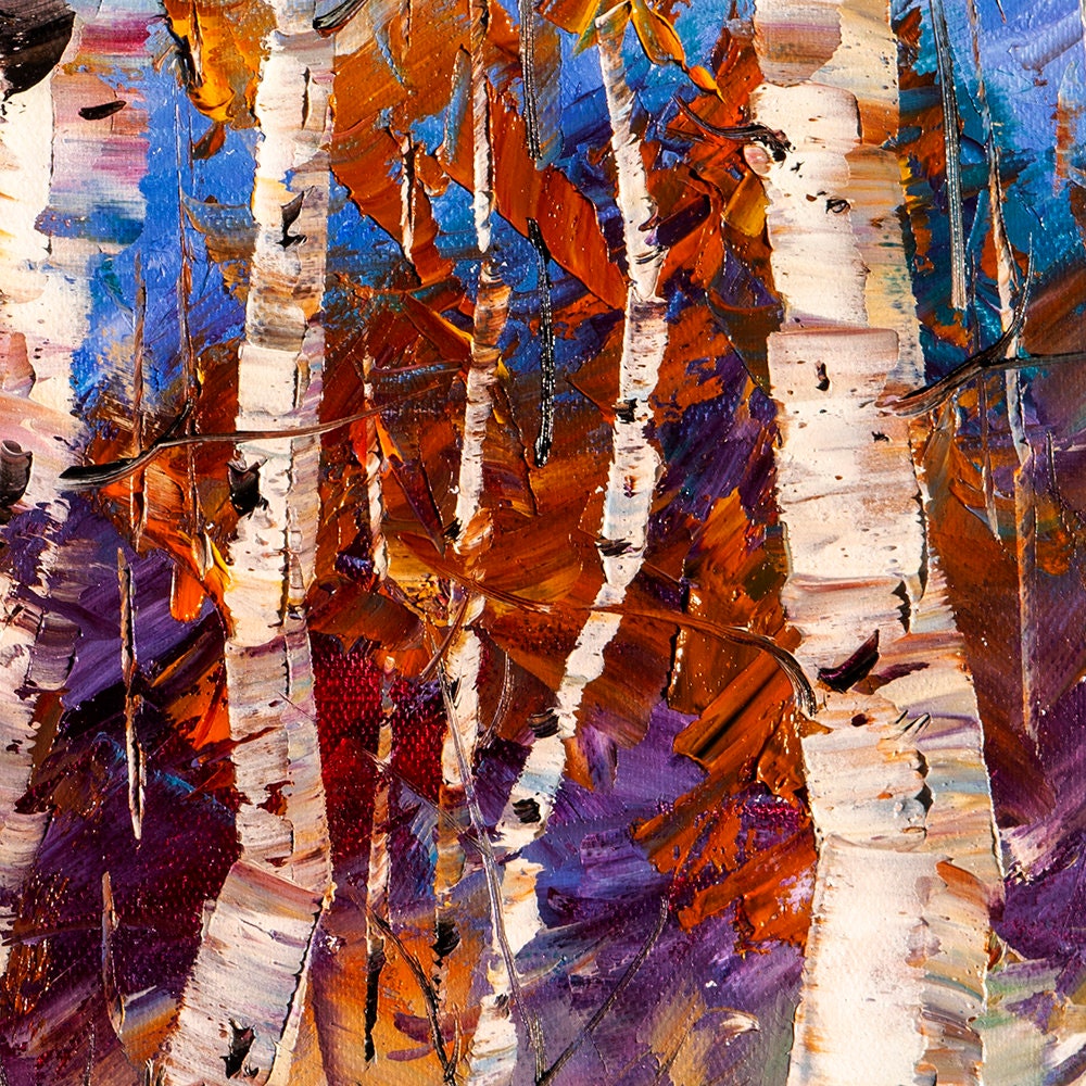 Otoño abedul Original textura paisaje pintura al óleo espátula sobre lienzo  árbol moderno contemporáneo Art por Willson Lau