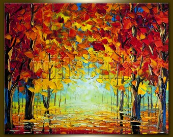 CUSTOM Modern Landscape Painting Seasons Autumn Textured Palette Knife Oil on Canvas Contemporary Abstract Original Art by Willson Lau