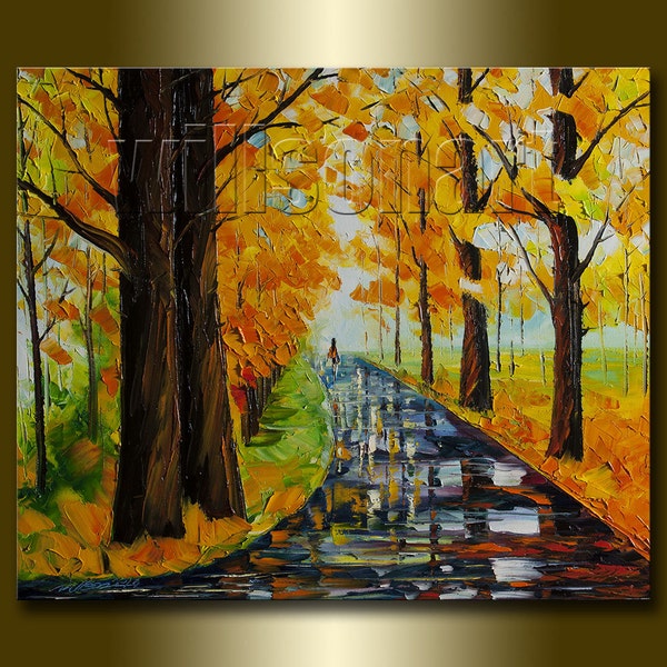 Seasons Autumn Landscape Textured Palette Knife Painting Oil on Canvas Modern Original Art 20X24 by Willson