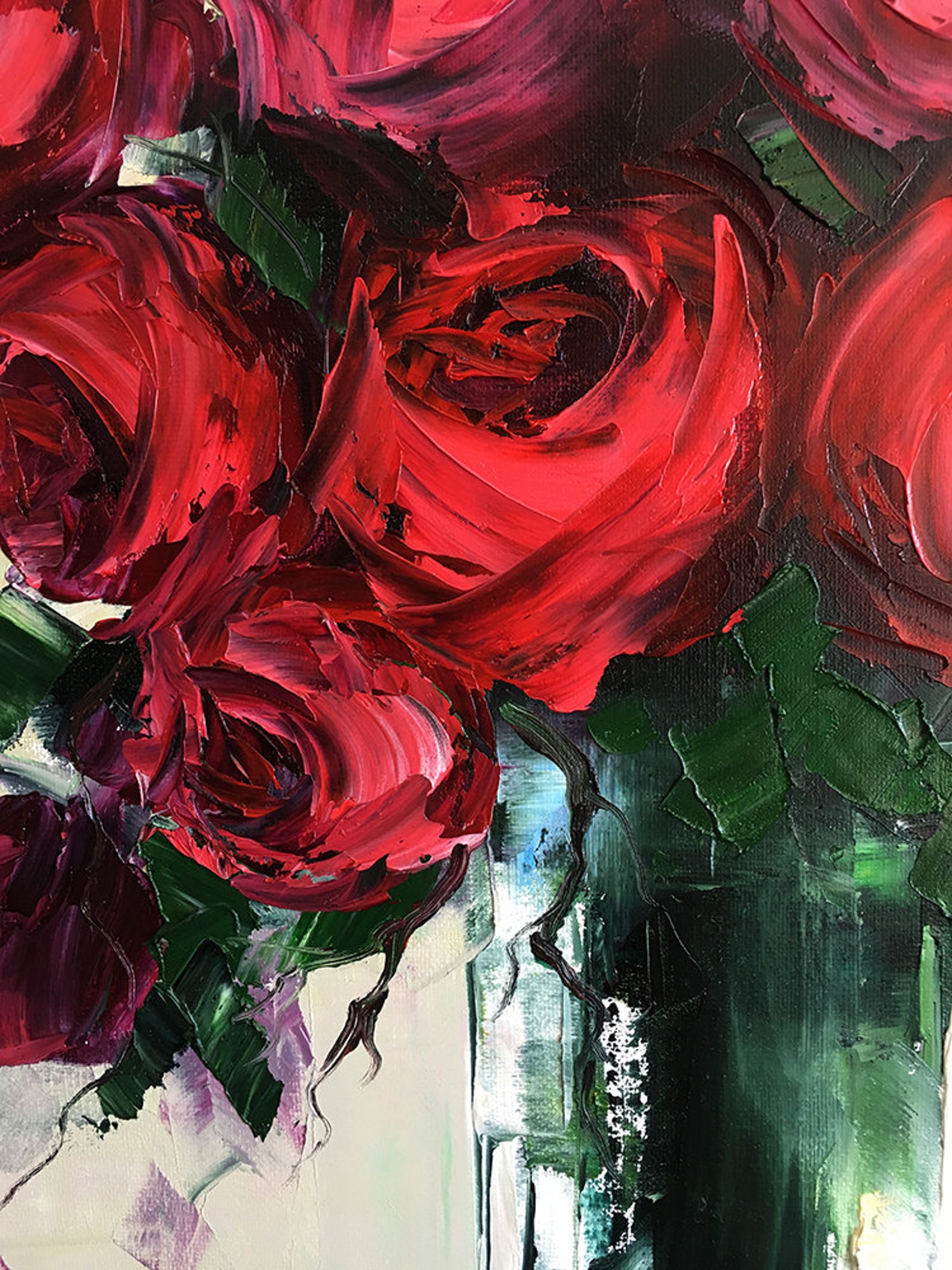 Original Textured Palette Knife Rose Oil Painting Contemporary Etsy
